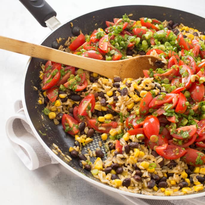 Brown Rice and Beans with Corn and Cherry Tomato Salsa America's Test