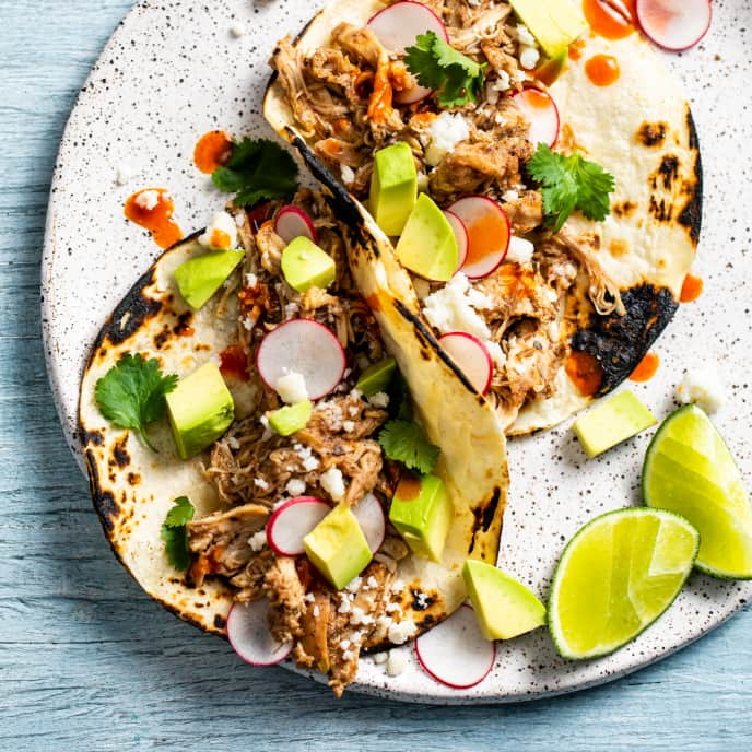 Slow-Cooker Citrus-Braised Chicken Tacos