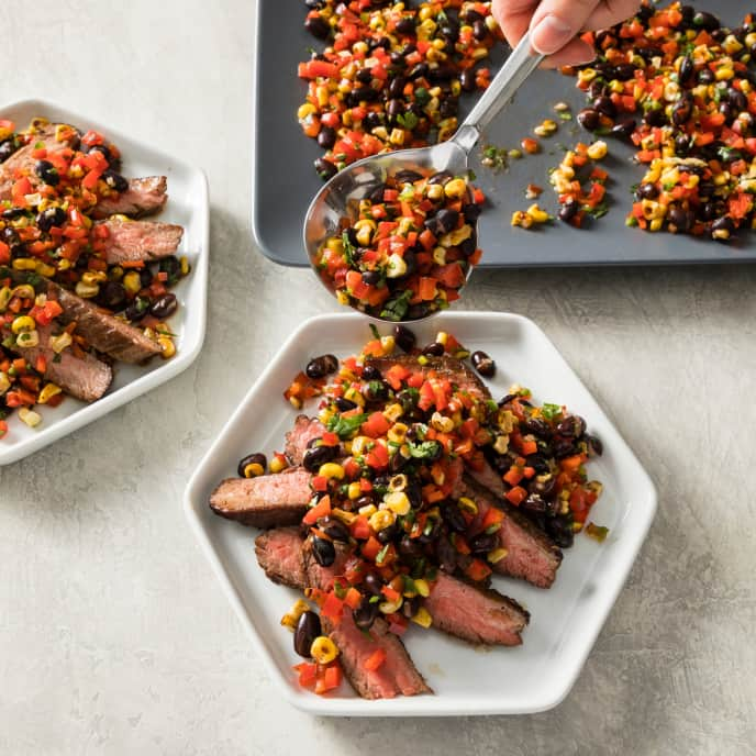 Spice-Rubbed Flank Steak with Spicy Corn and Black Bean Salad for Two