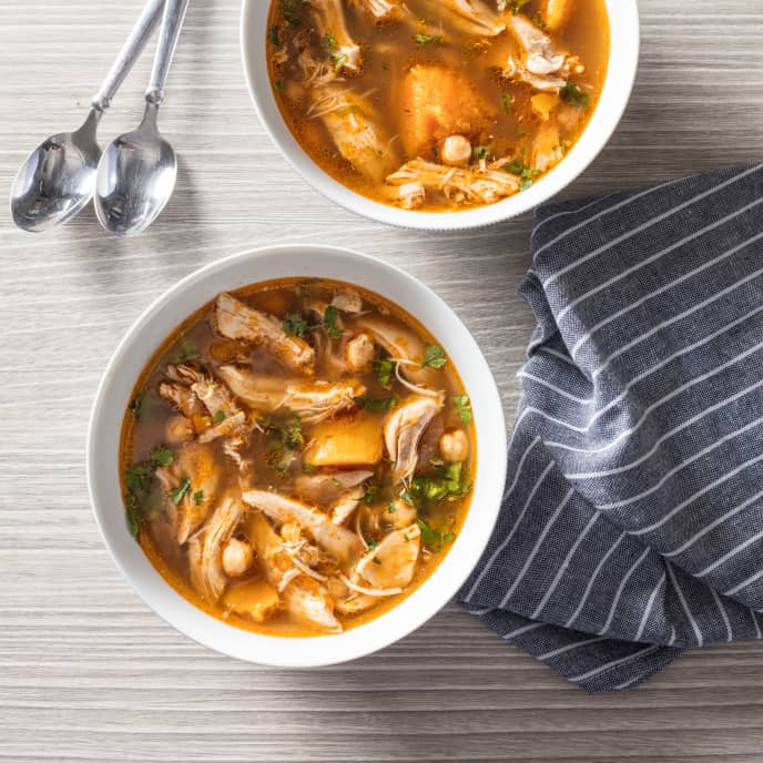 Instant Pot Spiced Chicken Soup with Squash and Chickpeas
