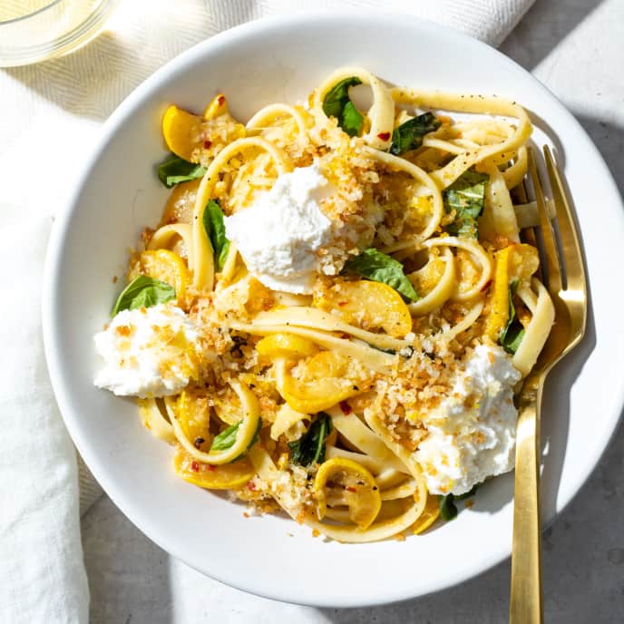 Summer Squash Pasta with Ricotta and LemonParmesan Bread Crumbs
