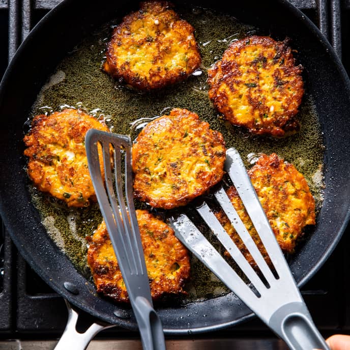 Sweet Potato Fritters with Feta, Dill, and Cilantro