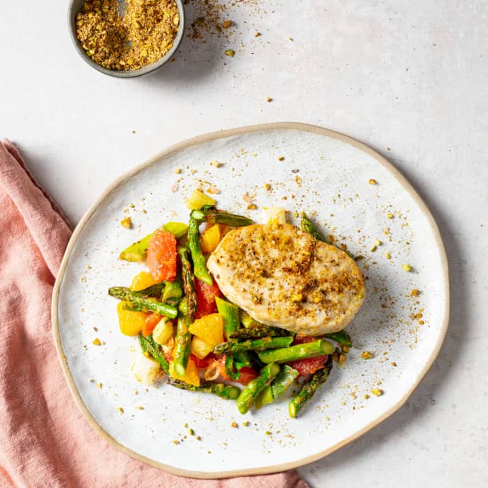 AirFryer Roasted Swordfish with Asparagus and Citrus Salad America's