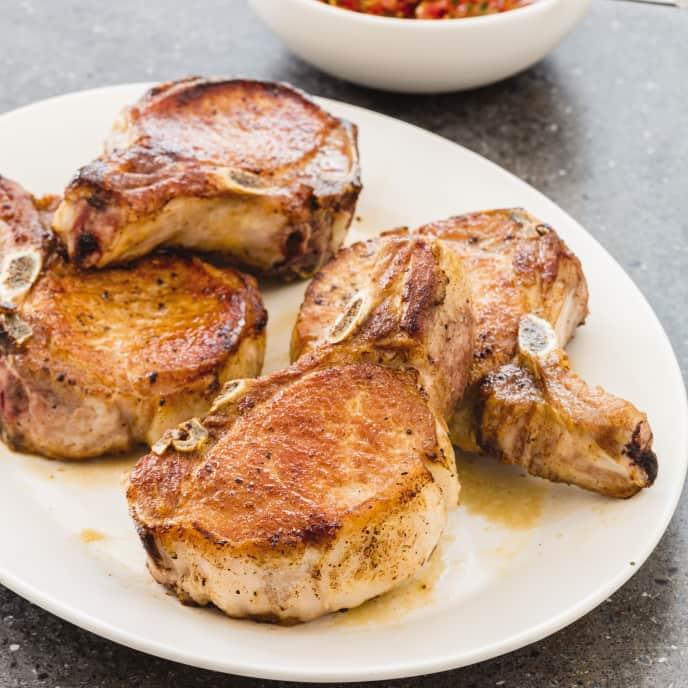 Cast Iron Thick-Cut Pork Chops with Bell Pepper Chutney