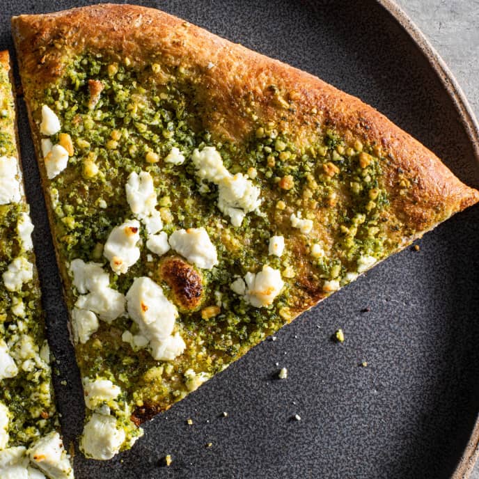 Thin-Crust Whole-Wheat Pizza with Pesto and Goat Cheese