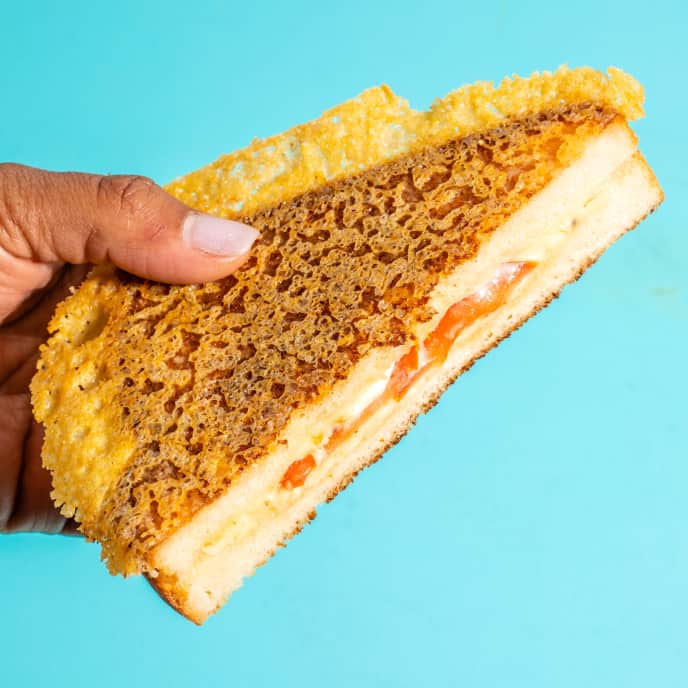 CheddarCrusted Grilled Cheese with Tomato America's Test Kitchen Recipe