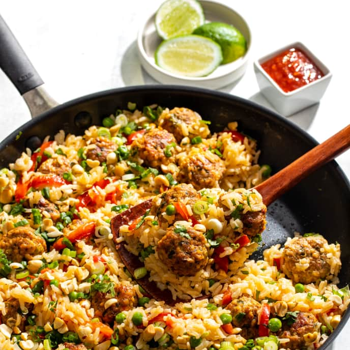 One-Pan Turkey Meatballs with Coconut Rice