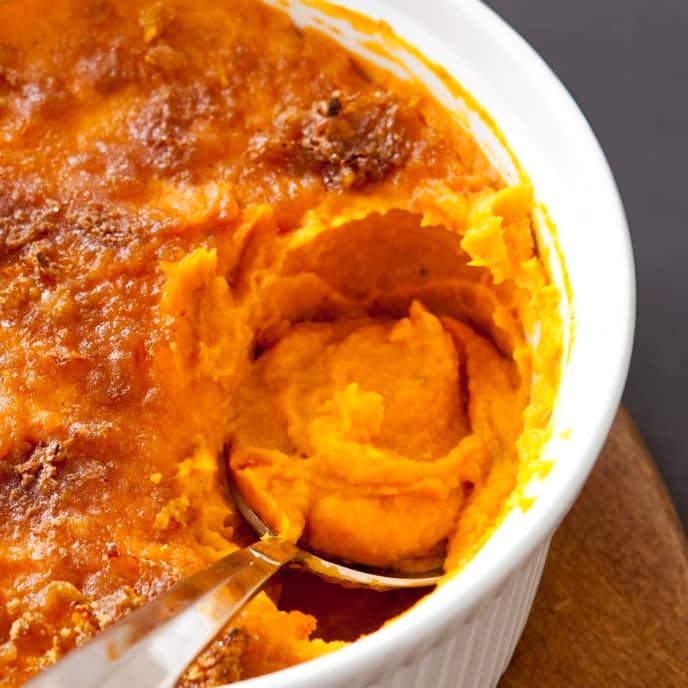 Sweet Potato Casserole with Bacon-Brown Sugar Topping