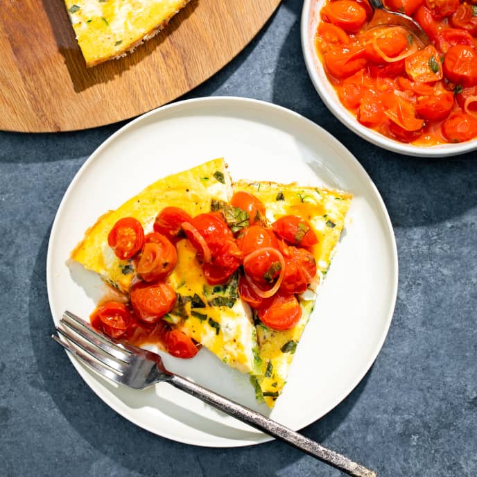 Zucchini and Goat Cheese Frittata with Cherry Tomato Sauce America's
