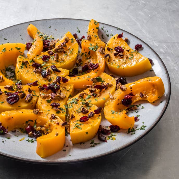 SlowCooker Braised Butternut Squash With Pecans and Cranberries