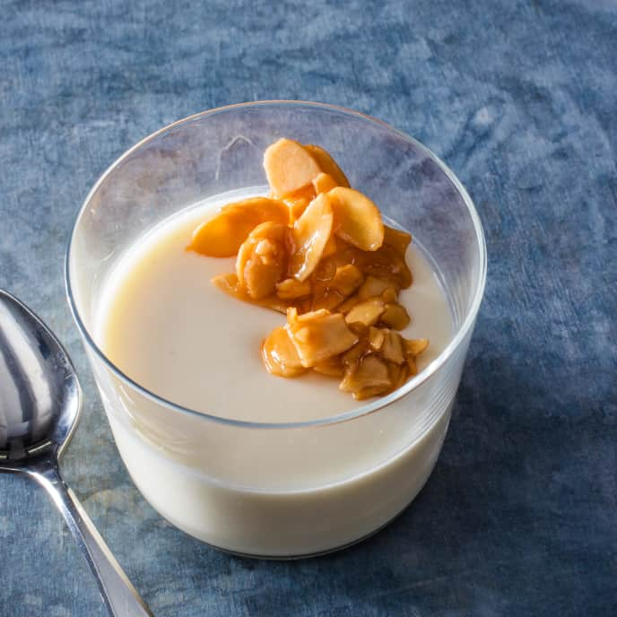 Buttermilk-Grapefruit Panna Cotta with Caramel-Coated Almonds