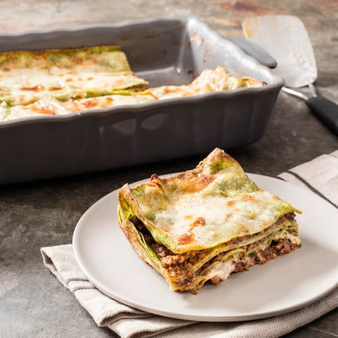 Green Lasagna with Meat Sauce