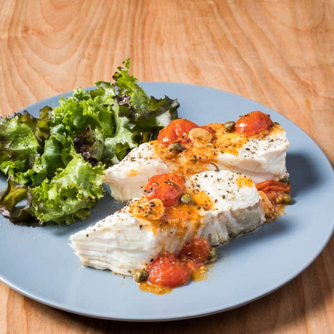 Halibut with Roasted Garlic and Cherry Tomatoes America's Test