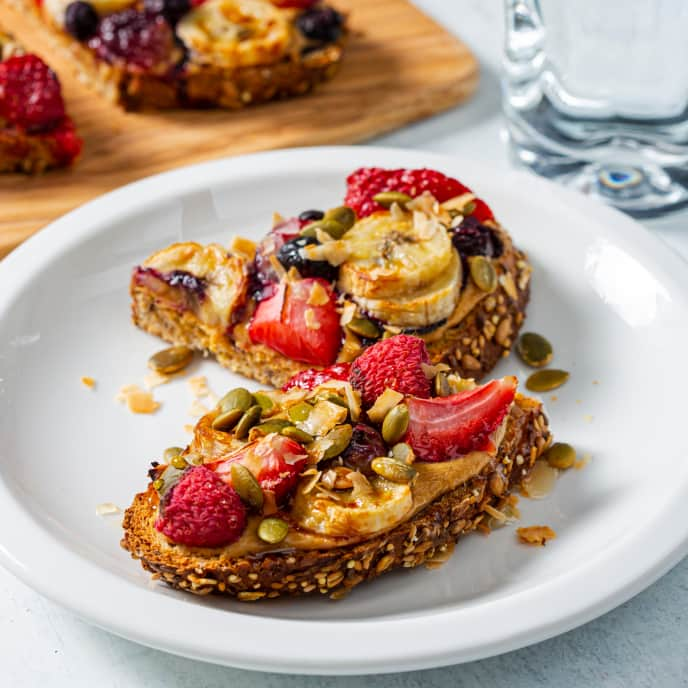 Air-Fryer Roasted Fruit and Almond Butter Toast