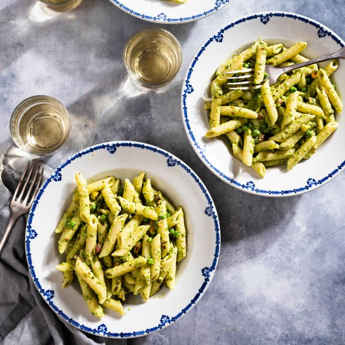 Lemony Pea and Pistachio Pesto Pasta Salad