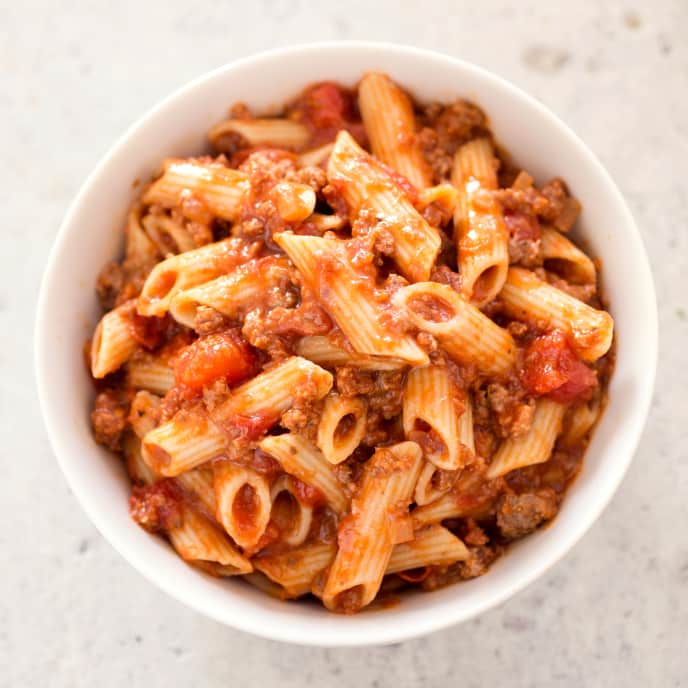 GlutenFree Penne with Weeknight Meat Sauce America's Test Kitchen Recipe