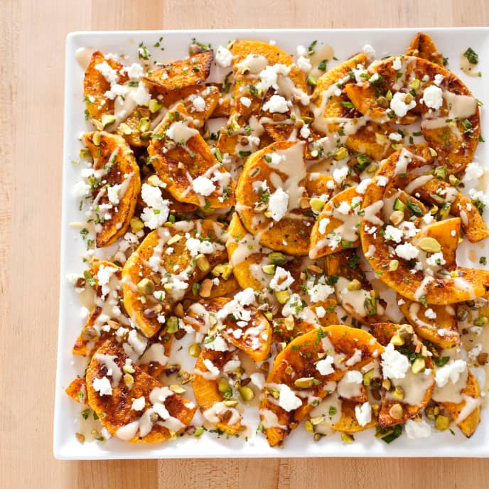 Roasted Butternut Squash with Pistachios and Feta