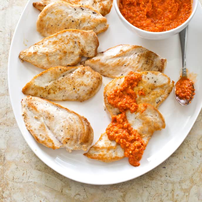 Sautéed Chicken Cutlets with Romesco Sauce America's Test Kitchen Recipe