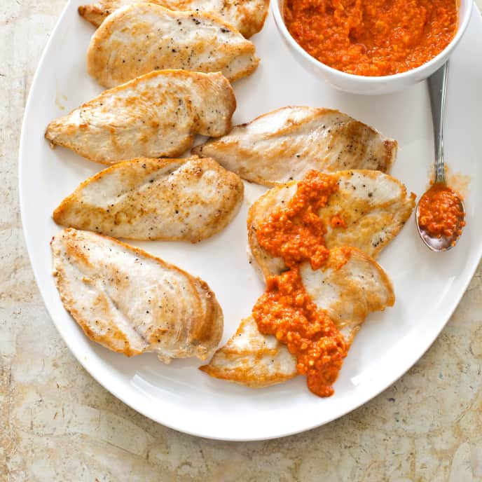 Sautéed Chicken Cutlets with Romesco Sauce