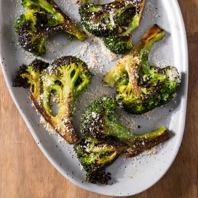 SkilletRoasted Broccoli with Parmesan and Black Pepper Topping