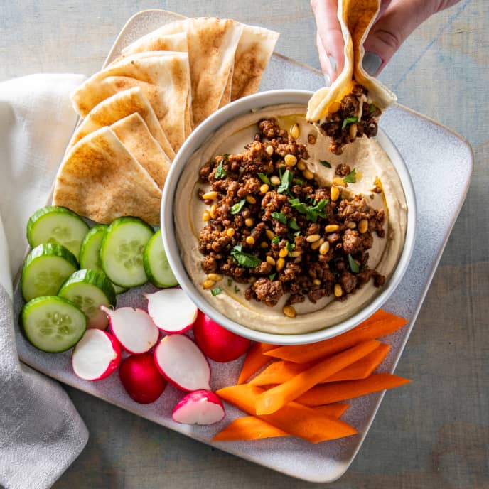 Lemony Hummus with BaharatSpiced PlantBased Meat Topping America's