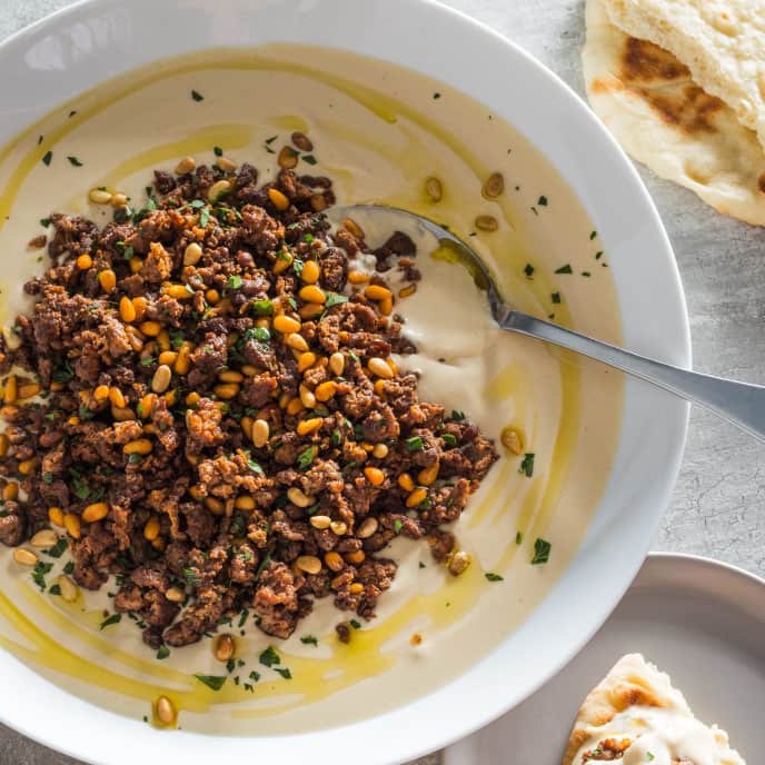 Ultracreamy Hummus with Baharat-Spiced Beef Topping