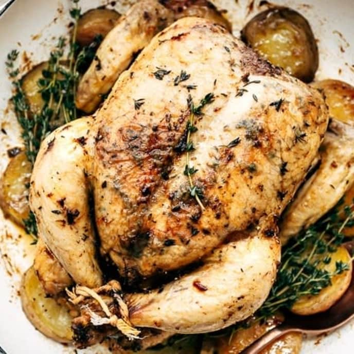 Whole Roasted Chicken with Potatoes (One Pan Recipe) - Foolproof