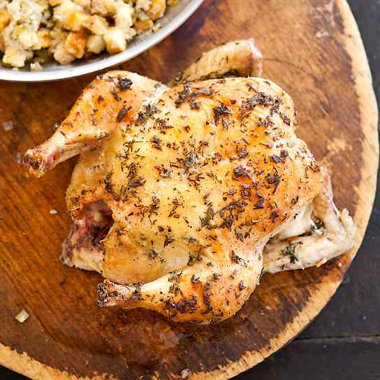 Skillet-Roasted Chicken and Stuffing