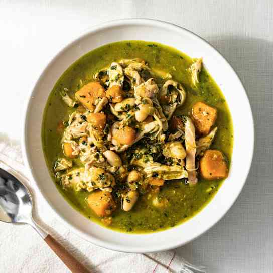 Salsa Verde Chicken and Squash Soup