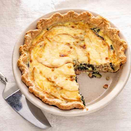 Cheesy Gluten-Free Chard, Bacon, and Pear Quiche