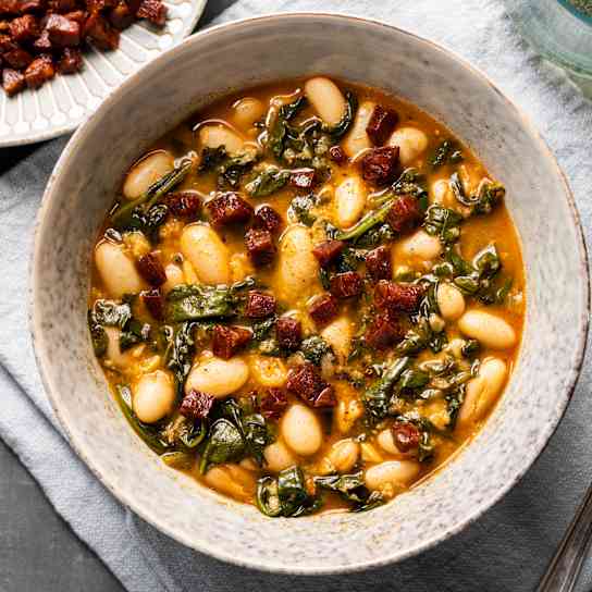 Chorizo White Bean Soup with Spinach