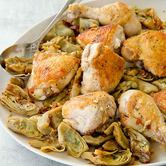 Roasted Chicken with Artichoke Hearts and Pancetta