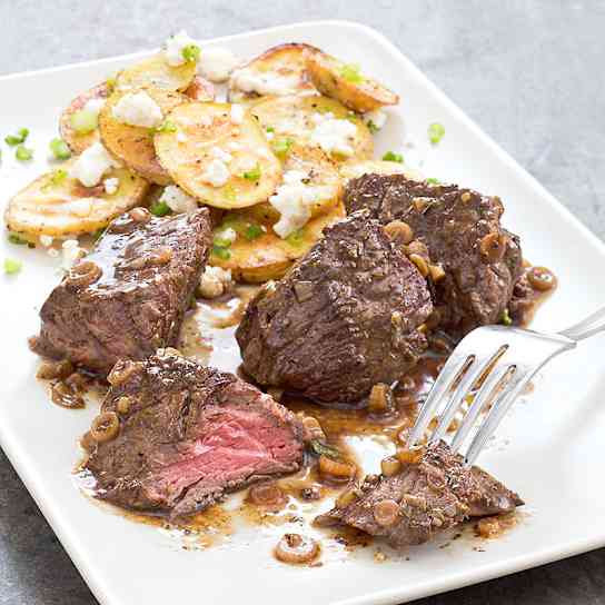 Steak Tips with Roasted Feta Potatoes
