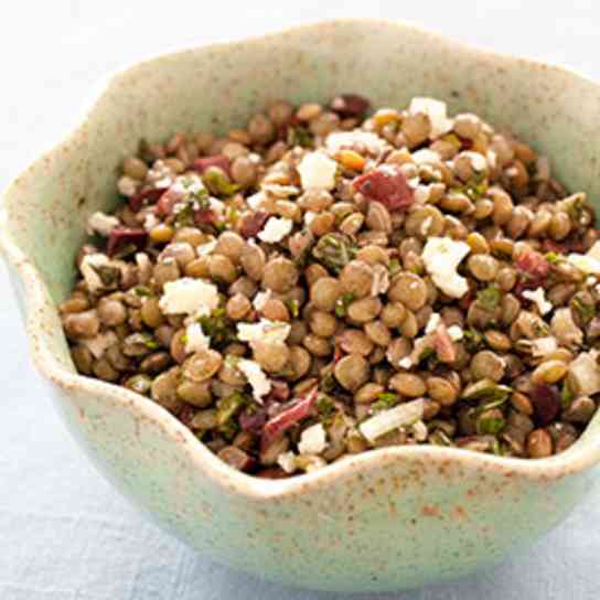 Lentil Salad with Spinach, Walnuts, and Parmesan Cheese