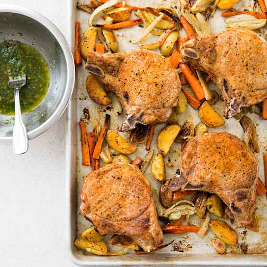 One-Pan Pork Chops and Roasted Vegetables
