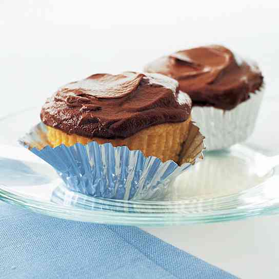 Yellow Cupcakes with Chocolate Ganache Frosting