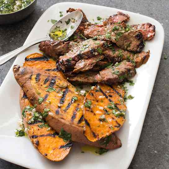 Grilled Skirt Steak and Sweet Potatoes