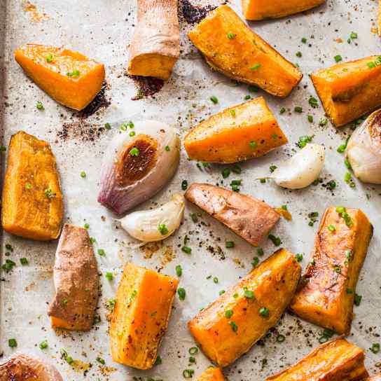 Roasted Sweet Potatoes with Chives
