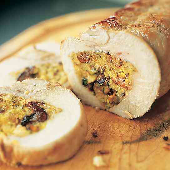 Roast Pork Loin with Apricot, Fig, and Pistachio Stuffing