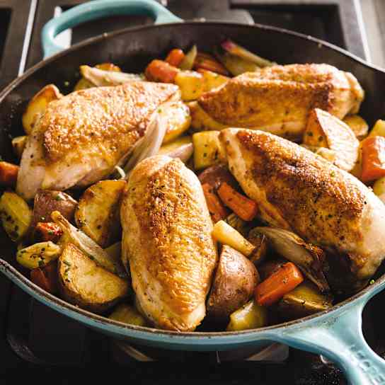 Cast Iron Pan-Roasted Chicken Breasts with Root Vegetables