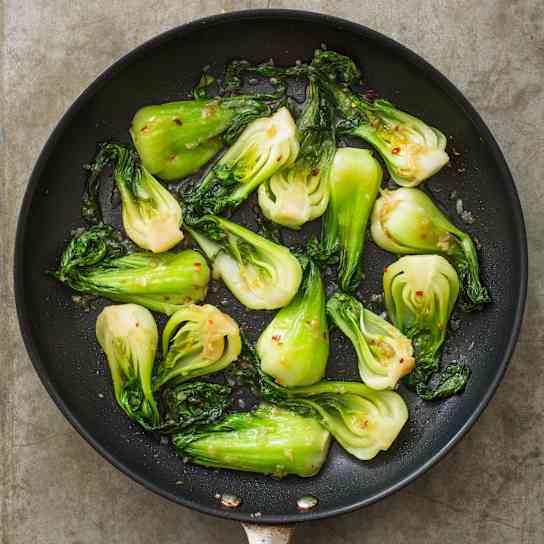 Sautéed Baby Bok Choy with Shallot and Fish Sauce