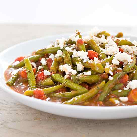 Mediterranean Braised Green Beans with Mint and Feta Cheese