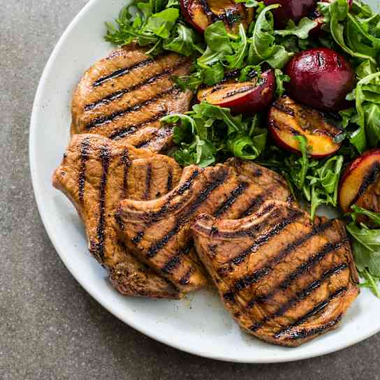 Grilled Pork Chops with Plums
