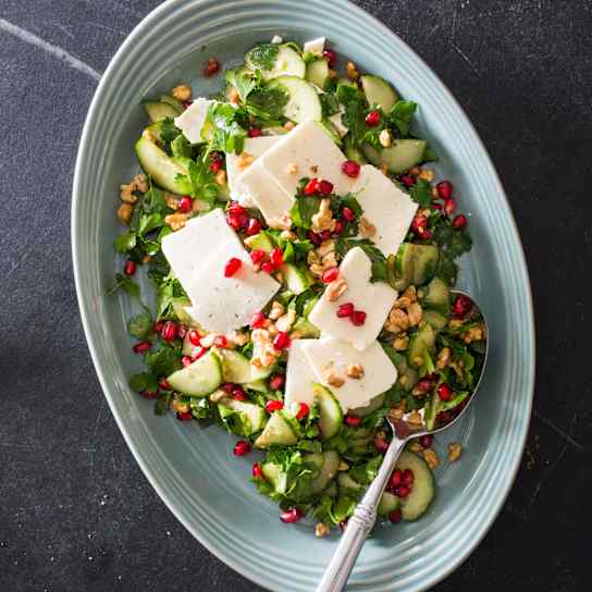 Parsley-Cucumber Salad with Feta, Pomegranate, and Walnuts