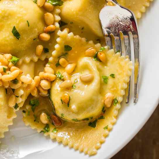 Three-Cheese Ravioli with Browned Butter–Pine Nut Sauce