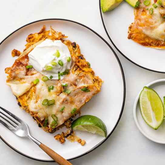 Tofu–Black Bean Layered Enchiladas