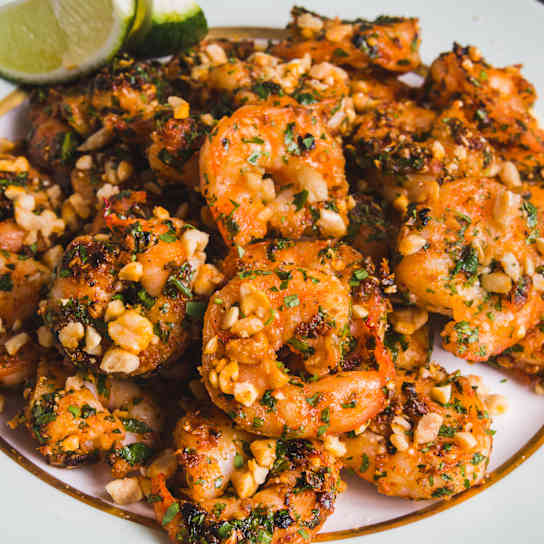 Pan-Seared Shrimp with Peanuts, Black Pepper, and Lime