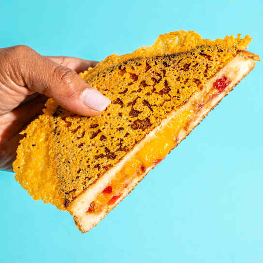 Cheddar-Crusted Grilled Cheese with Bacon and Pepper Jelly