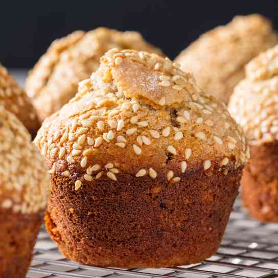 Banana Muffins with Sesame and Chocolate Chunks