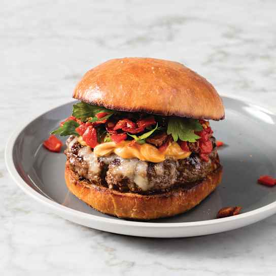 Bison Burgers with Piquillo Peppers and Crispy Serrano Ham